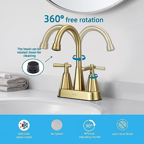 4 Inch Bathroom Faucet for Sink 3 Hole, 2 Handle Sink Faucet with Pop Up Drain Assembly and 2 Water Supply Hoses for RV Bathroom Vanity