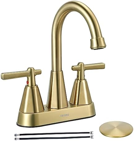 4 Inch Bathroom Faucet for Sink 3 Hole, 2 Handle Sink Faucet with Pop Up Drain Assembly and 2 Water Supply Hoses for RV Bathroom Vanity