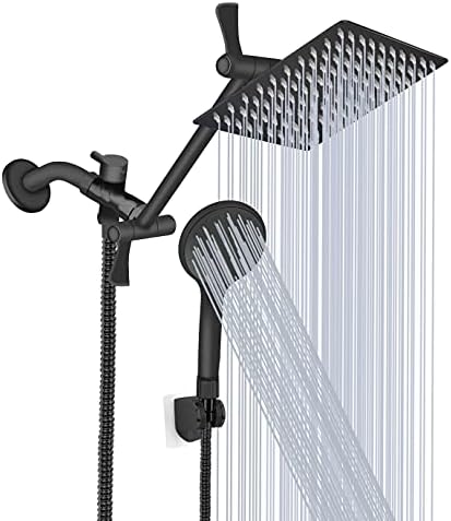 8‘’ High Pressure Rainfall/Handheld Shower Combo with 11'' Extension Arm, 9 Settings, Anti-leak Shower Head with Holder, Height/Angle Adjustable, Chrome