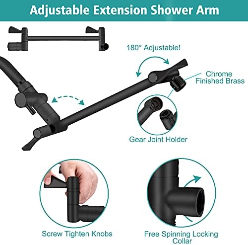 8‘’ High Pressure Rainfall/Handheld Shower Combo with 11'' Extension Arm, 9 Settings, Anti-leak Shower Head with Holder, Height/Angle Adjustable, Chrome