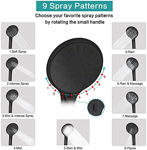 8‘’ High Pressure Rainfall/Handheld Shower Combo with 11'' Extension Arm, 9 Settings, Anti-leak Shower Head with Holder, Height/Angle Adjustable, Chrome